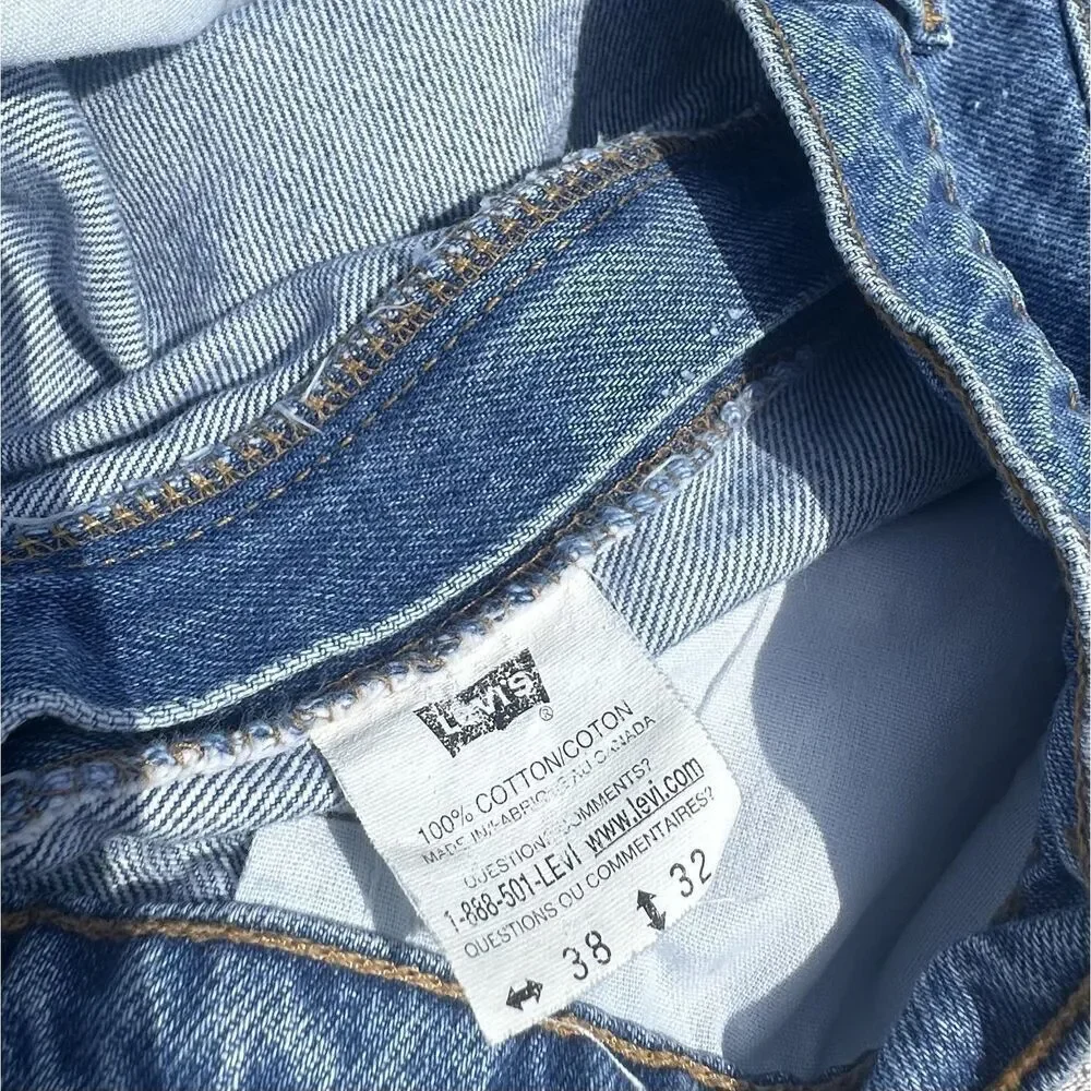 Vintage Orange Tab Levis 505 Jeans Mens 38x32 Straight Blue Denim Made In Canada